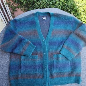 Original Use Teal, Blue & Brown Striped Men’s Cardigan Sweater